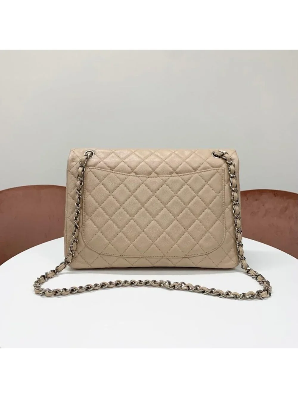 Chanel Big Quilted Caviar Leather CC Logo Shoulder